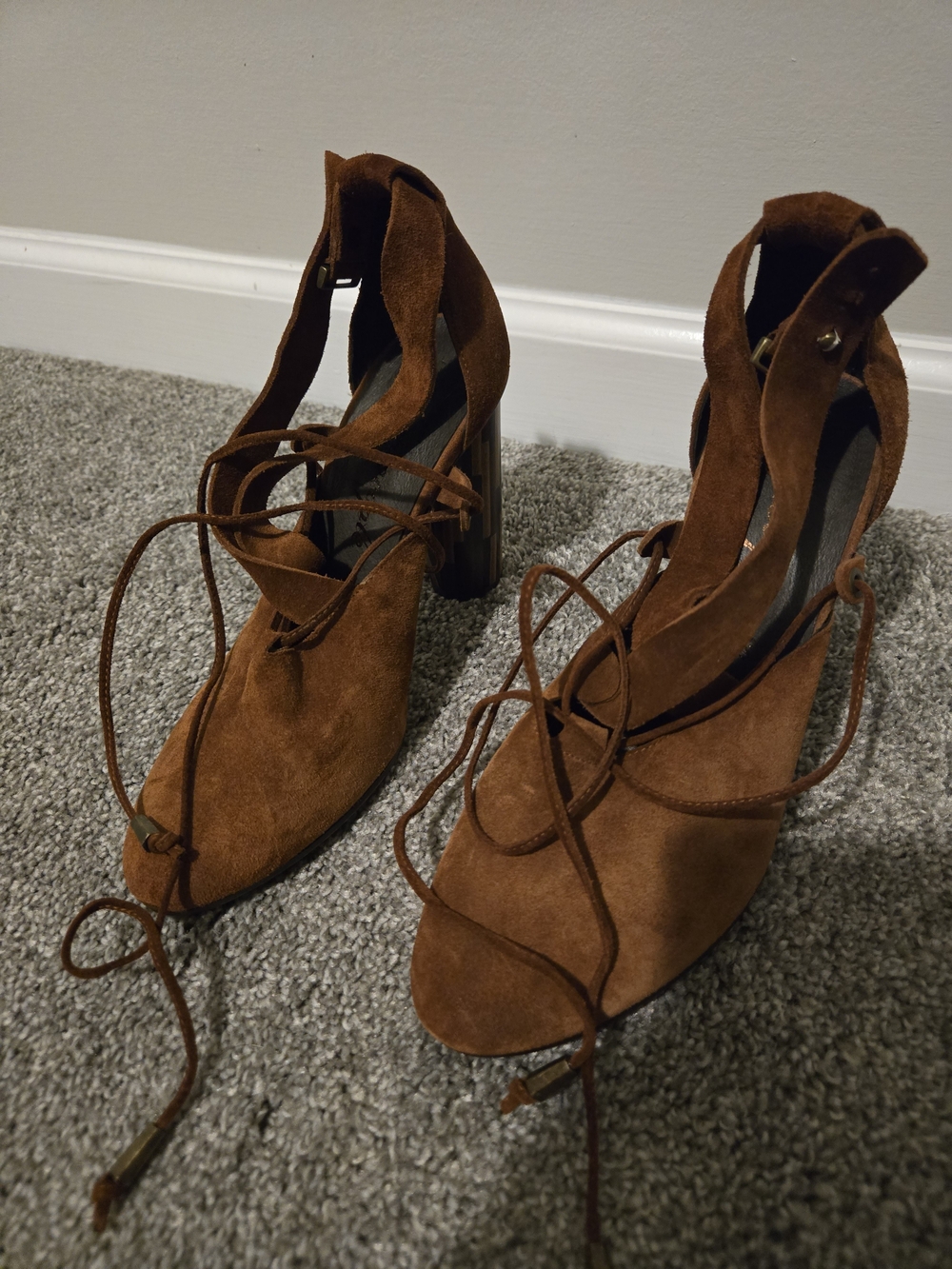 Free People Brown Suede Lace-Up Block Heel Sandals